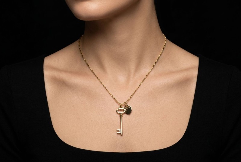Tiffany & Co. Keys Collier Kette Herz und Schlüssel Anhänger in Gelbgold 