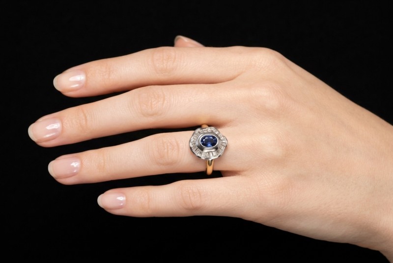 Klassischer Saphir Ring neu interpretiert mit Diamanten in Gold Bicolor 