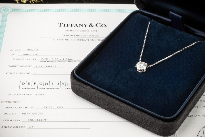 Tiffany Solitaire Collier Kette mit Diamant Anhänger 1,63 Ct. Platin 950 