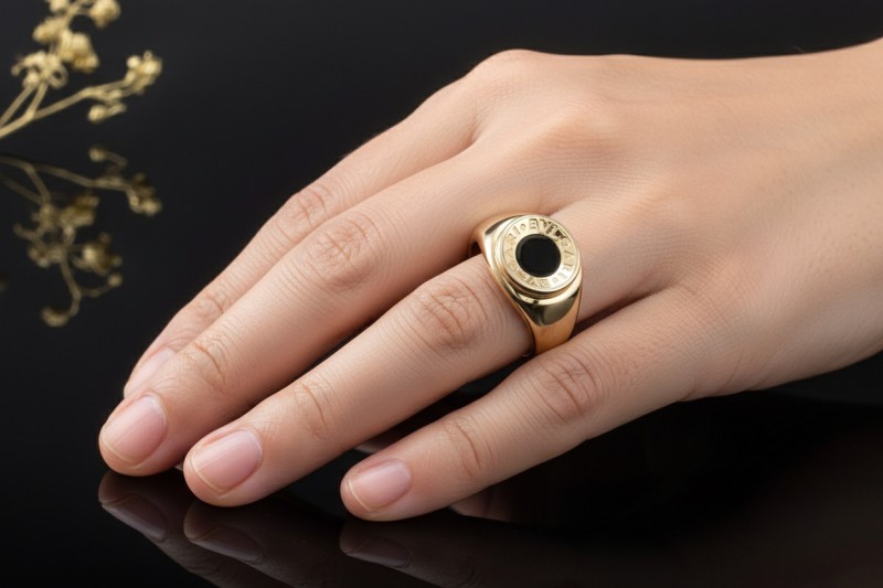 BVLGARI Ring mit Onyx Schwarz in Siegelring Massiv 750er Gelbgold Unisex 