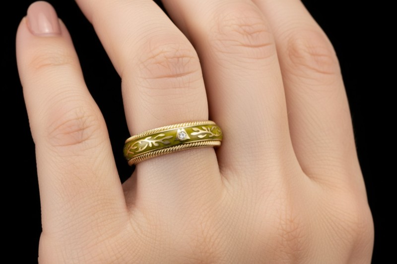 Wellendorff Ring Pistazie Fantasie Drehring Grün 1 Diamant Gelbgold 750 
