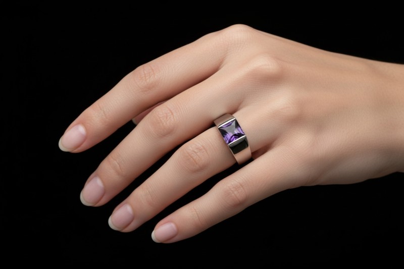 Cartier Tank Ring mit Amethyst Lila Großes Modell Gr. 52 in Weißgold 750 
