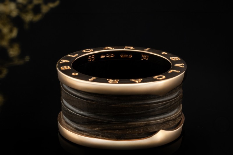 BVLGARI B.zero1 Ring 4-Band Marmor Braun Naturstein 750er Roségold Gr 55 