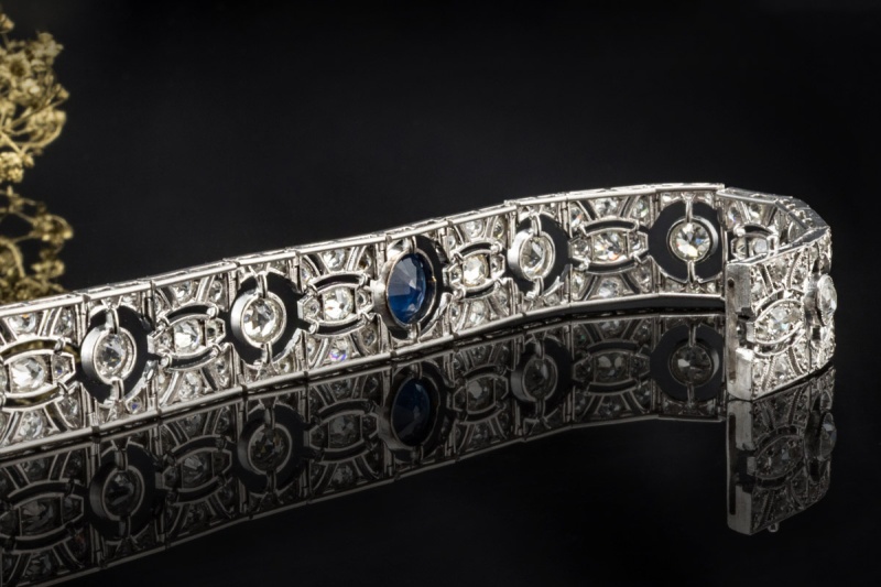 Antikes Art Déco Armband mit Saphir und Altschliff Diamanten Platin 950 