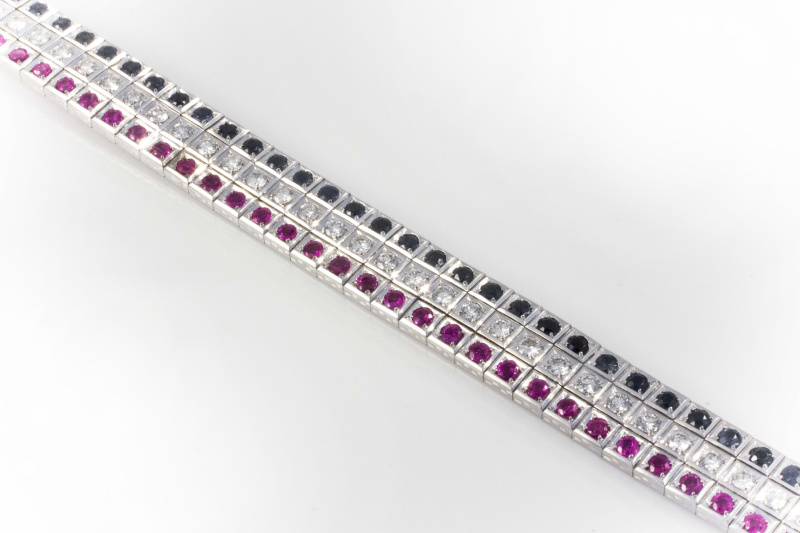 Massives 750 Weißgold Armband mit Brillanten, RUBIN & SAPHIR 