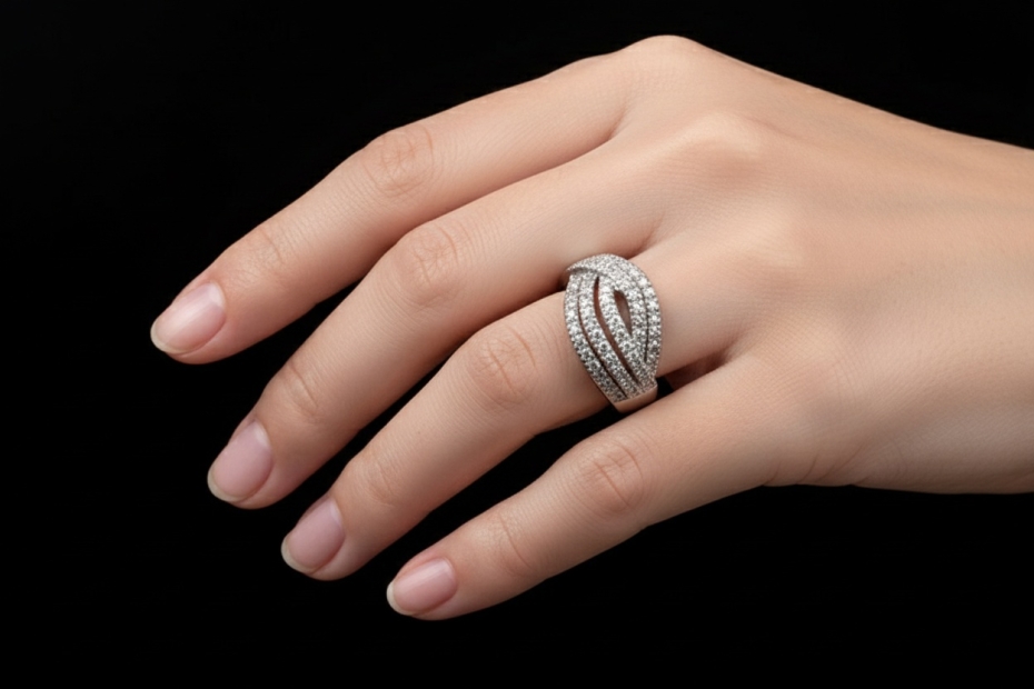 Ring Crossover Diamanten Brillanten Goldschmiedearbeit in Weißgold 750 