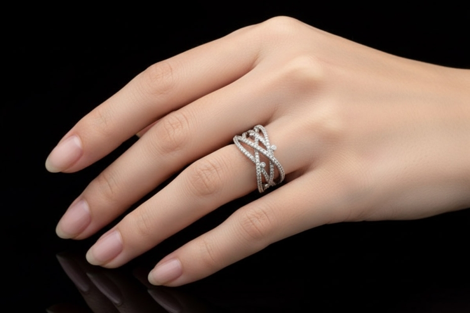 Al Coro Ring Großes Modell verspielt mit Diamanten in 750er Weißgold 
