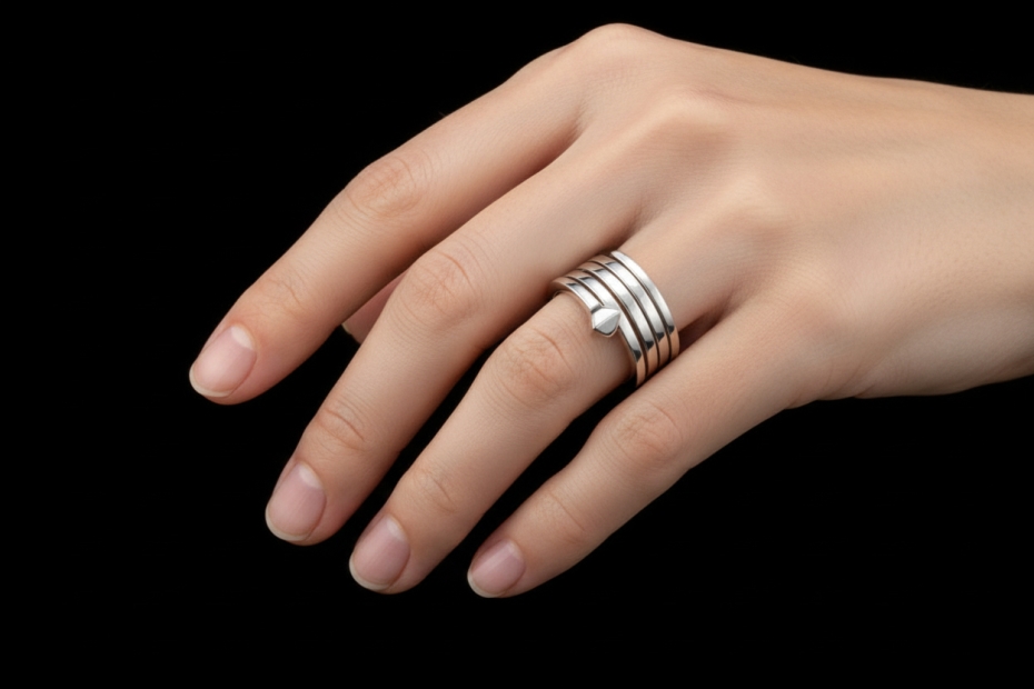 Gucci Chiodo Nagel Ring mit 4 Reihen Massiv in 750er Weißgold Größe 56 