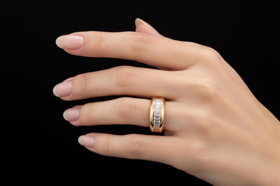 Cartier Baguette Ring Vintage mit Diamanten Halbmemoire in Gelbgold 750 