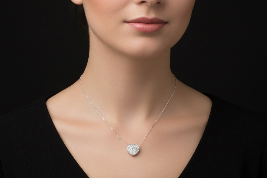 Al Coro Herz Collier Kette mit Anhänger mit Diamanten in 750er Weißgold 