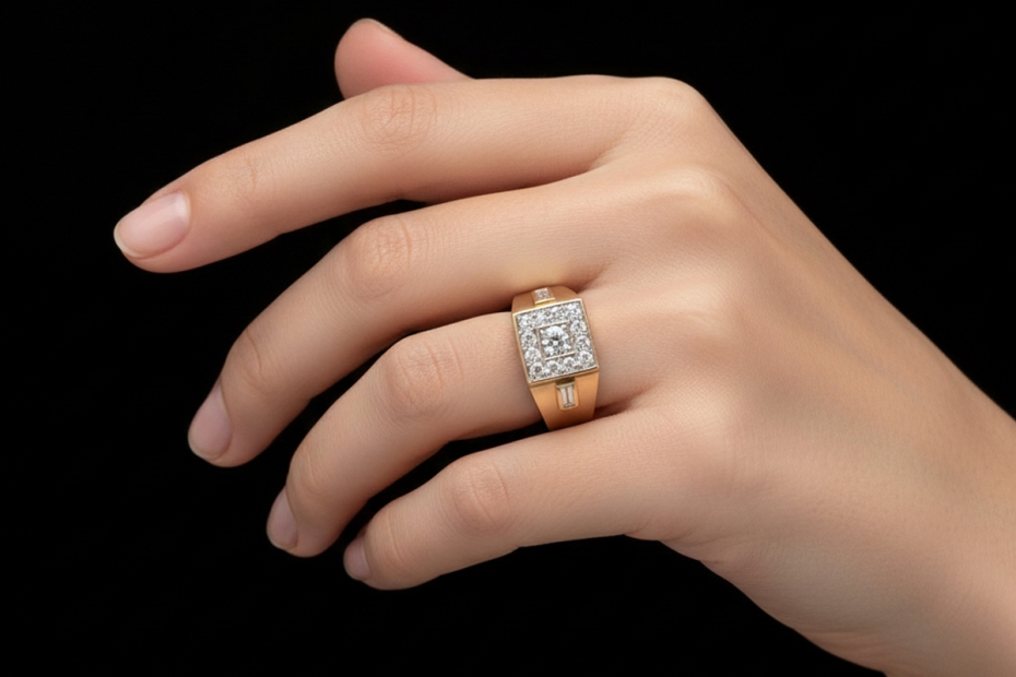 Siegelring Massiver Ring mit Diamanten Goldschmiedearbeit 750er Gelbgold 