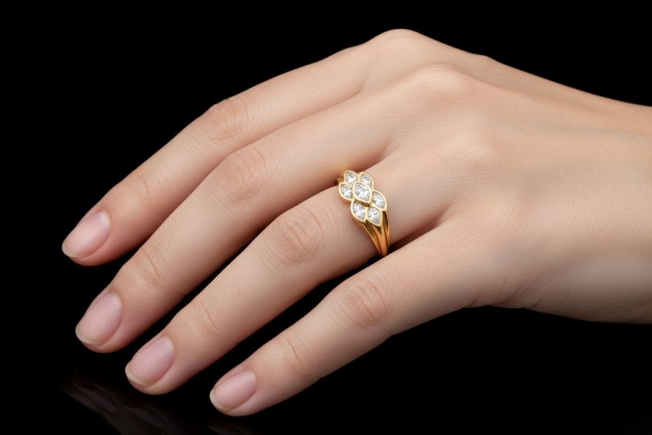 Stilvoller Ring Diamanten im Navette und Tropfenschliff in Gelbgold 750 