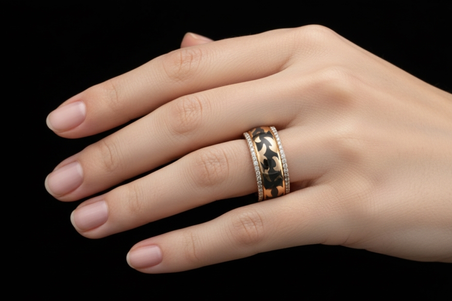 Leo Wittwer Ring Breit mit Emaille Grau und Diamanten Roségold 750 
