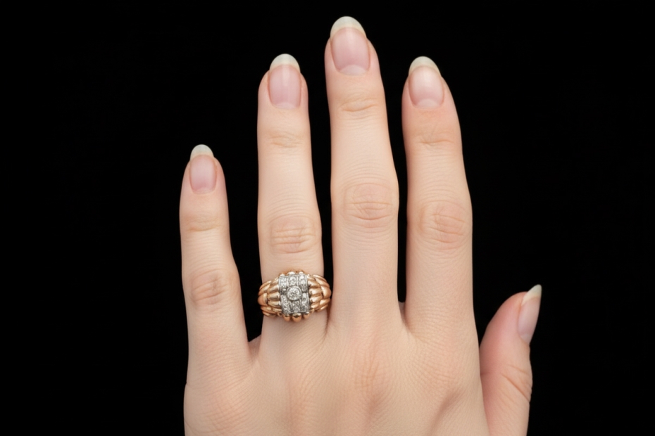 Antiker Ring im Vintage Design mit Diamanten im Altschliff in Roségold 