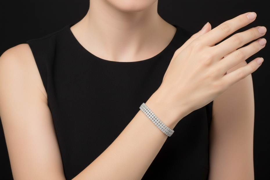 Crivelli Dreireihiges Tennisarmband mit 8,25 Ct Diamanten 750er Weißgold 