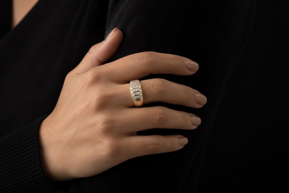 Exklusiver Wempe Ring Eckige Diamanten im Carreeschliff in Gelbgold 750 