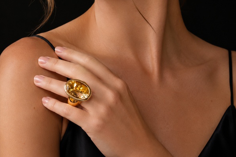 Schubart Citrin Ring Großer Cocktailring Massive Roségold 750 Handarbeit 