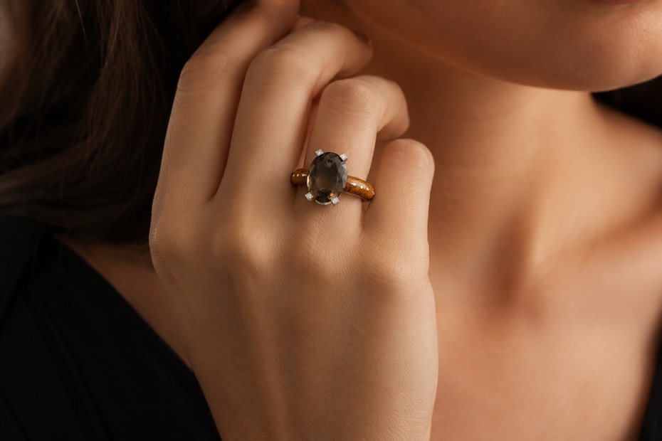 Victor Mayer Ring Cocktailring Rauchquarz und Diamanten in Gelbgold 750 