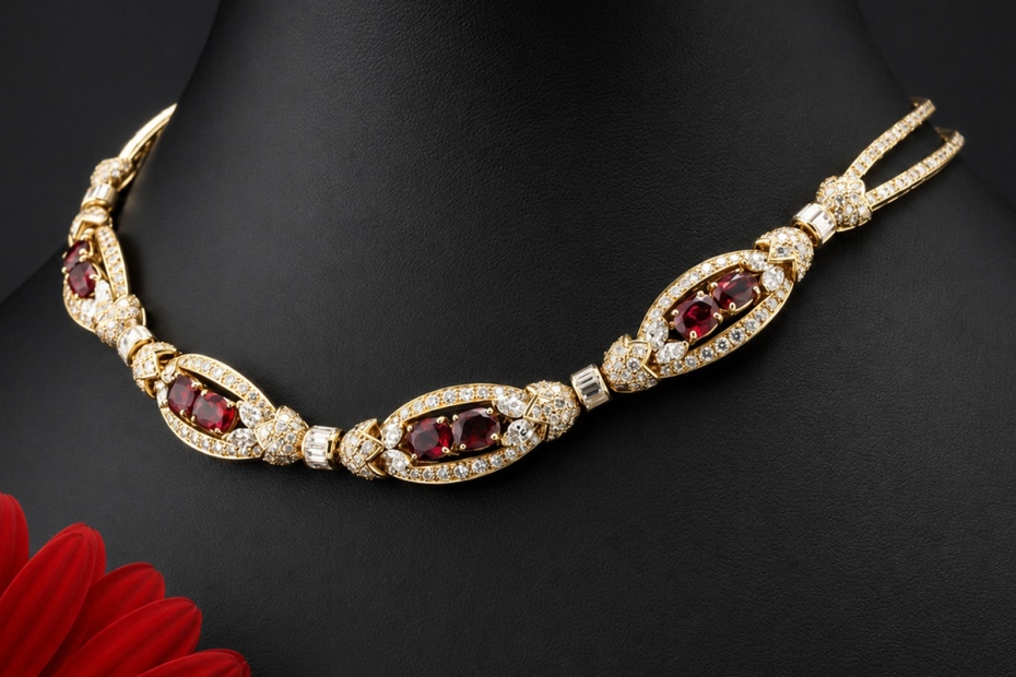 Cartier Paris Vintage Schmuckset Collier Armband Rubin Diamant Gelbgold 