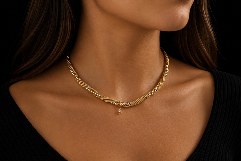 Wellendorff Collier Seidenkordel Sondermodell Diamant Massiv in Gelbgold 