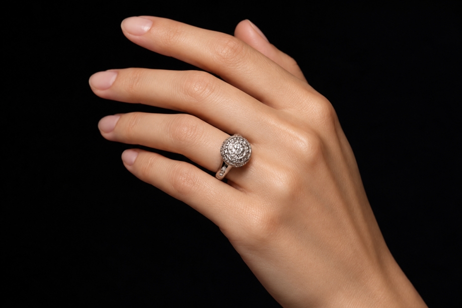 Designer Ring Kugel mit Diamanten in 750er Weißgold Goldschmiedearbeit 