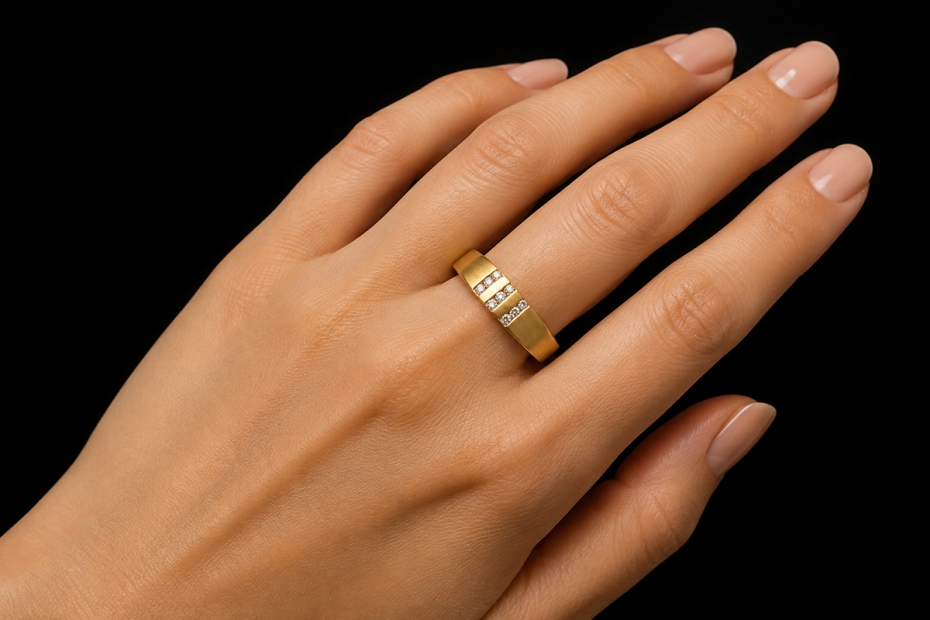 Meister Diamantring in 750er Gelbgold mattiert Trauring mit 9 Diamanten 