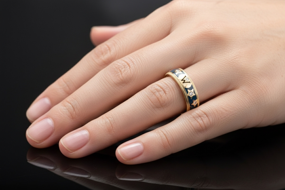 Wellendorff Vintage Ring Sternenhimmel Blau mit Diamanten 750er Gelbgold 