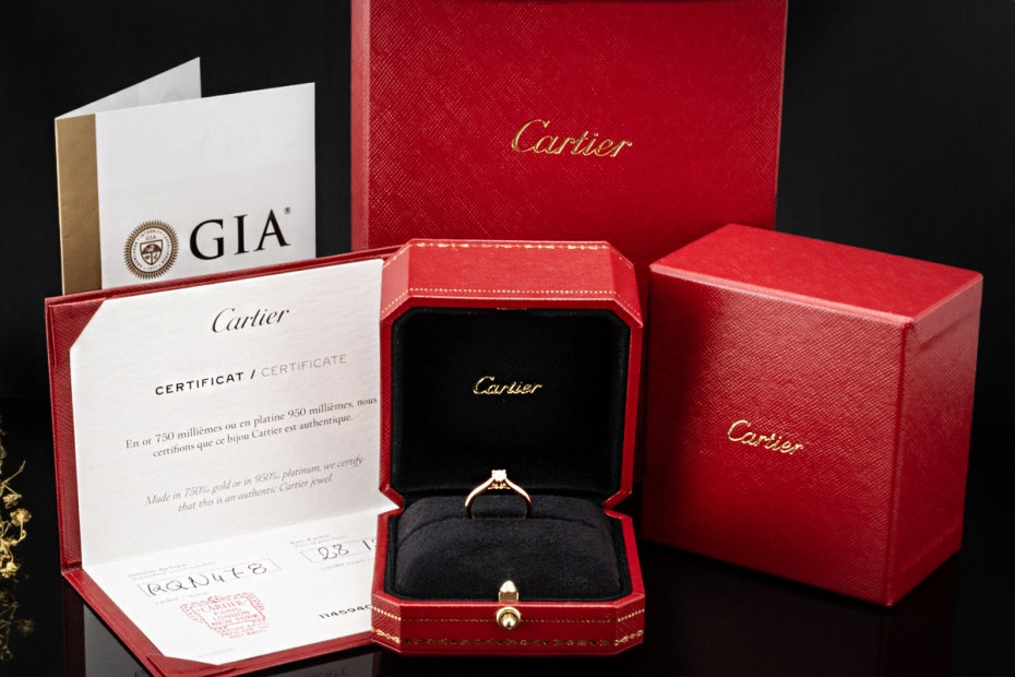 Cartier Solitär Ring 1895 mit Diamant 0,24 Carat Verlobungsring Roségold 