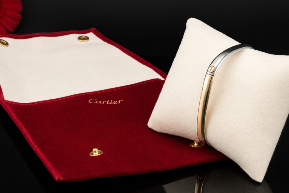 Cartier Armreif Love Motiv Acier et Or Eckige Form 750er Gold und Stahl 