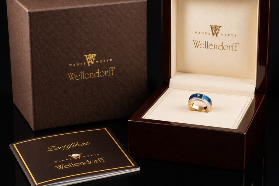 Wellendorff Ring Blaue Lagune Drehring Weißgold mit Diamanten Full Set 