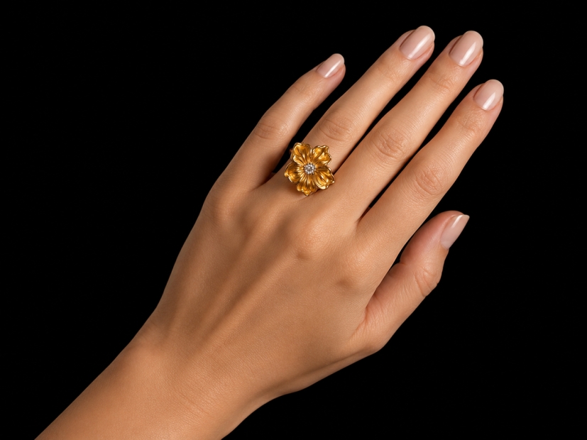 Carrera y Carrera Ring Emperatriz Medium Blume mit Diamant Gelbgold 750 