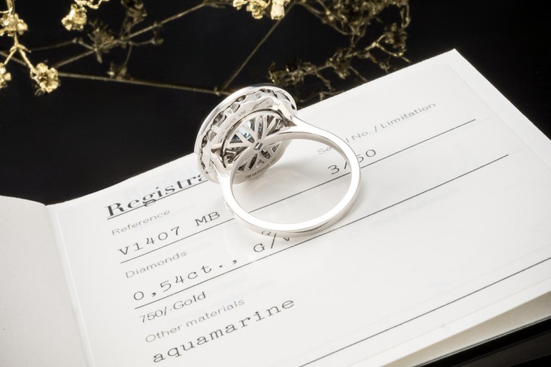Victor Mayer Ring Aquamarin Emaille Blau Diamanten in Weißgold Limitiert 