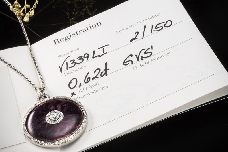 Victor Mayer Collier Kette Emaille Lila Diamanten Weißgold 750 Limitiert 