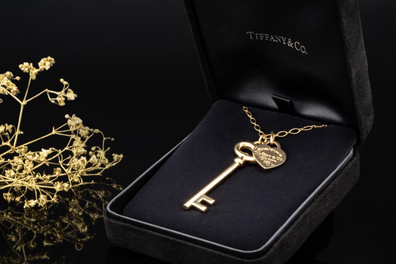 Tiffany & Co. Keys Collier Kette Herz und Schlüssel Anhänger in Gelbgold 