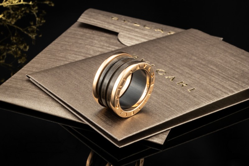 BVLGARI B.zero1 Ring 4-Band Marmor Braun Naturstein 750er Roségold Gr 55 