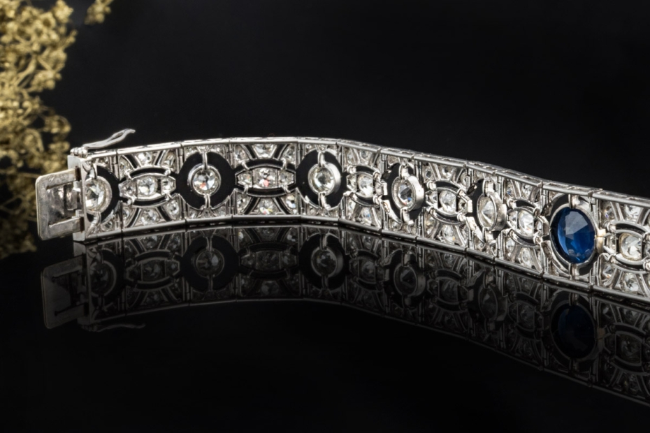 Antikes Art Déco Armband mit Saphir und Altschliff Diamanten Platin 950 