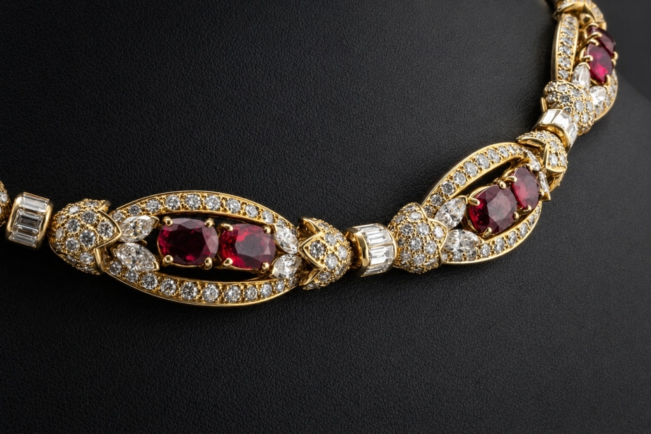Cartier Paris Vintage Schmuckset Collier Armband Rubin Diamant Gelbgold 