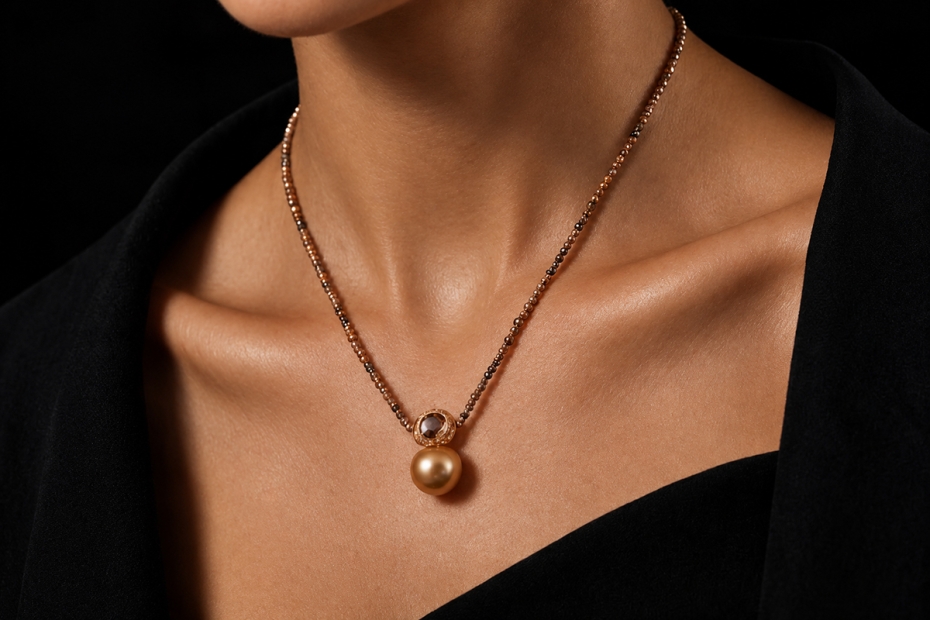 Diamantcollier 42 Carat braune & schwarze Diamanten Südseeperle Gold 750 