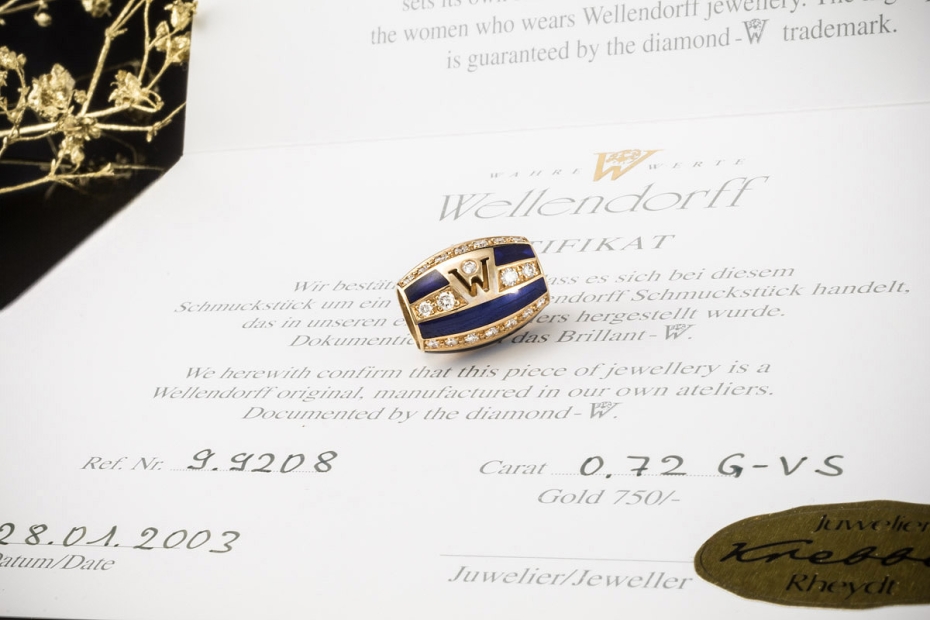Wellendorff Ronde Anhänger Salome Blau 0,72 Ct. Diamanten 750er Gelbgold 