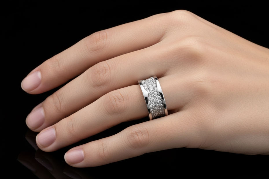 BVLGARI B.zero1 Ring mit Pavé Diamanten Großes Modell in 750er Weißgold 