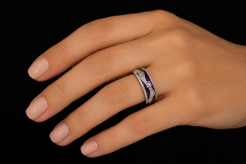 Wellendorff Ring Purpurkuss Lila Drehring Diamanten in Weißgold Full Set 