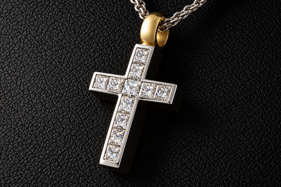 Hans Dieter Krieger Wende-Kreuz Collier Rubine & Diamanten in 750er Gold 
