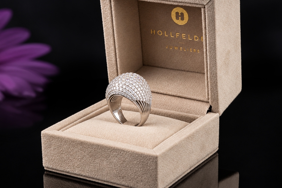 Hollfelder Prachtvoller Cocktailring mit 5 Ct. Diamanten in Weißgold 750 