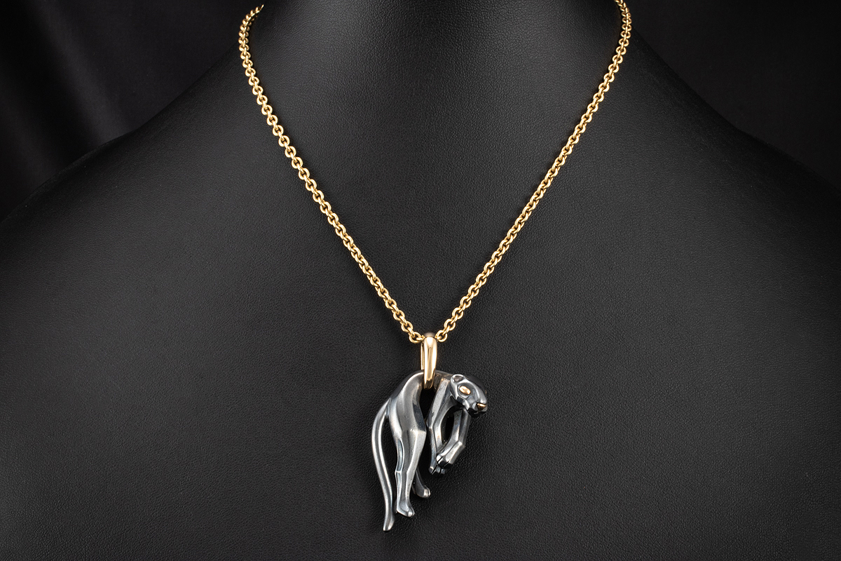 Panther Anhänger Aus 925er Sterling Silber - 17x11mm Charm Mit Karabiner