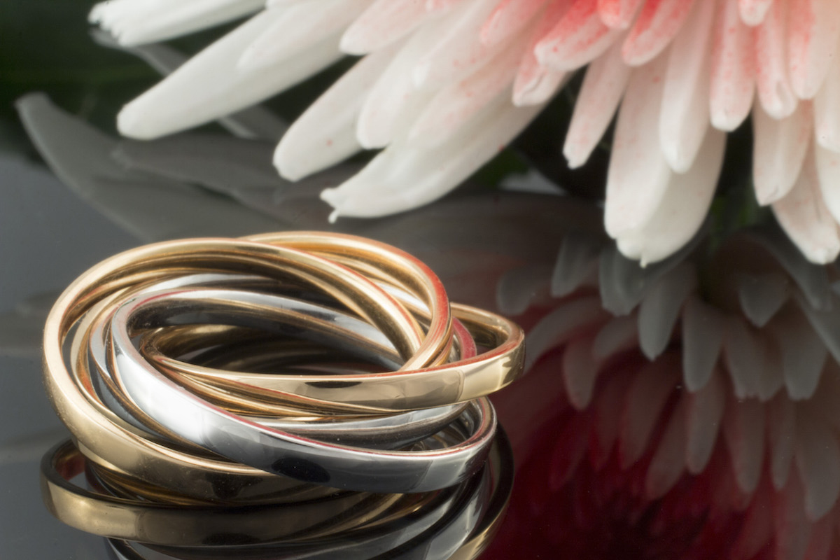 Ring Spielring 5 Ringe ineinander in 750er Rotgold Weißgold Größe